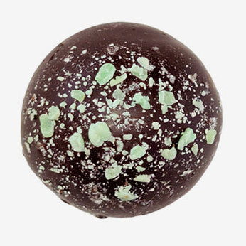 Chocolate truffle with mint on a white background